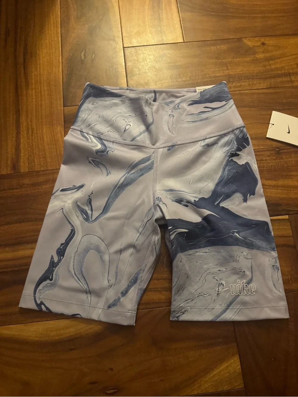Nike One Marble-Print High-Waist Bike Shorts - Lavender & Navy Swirl